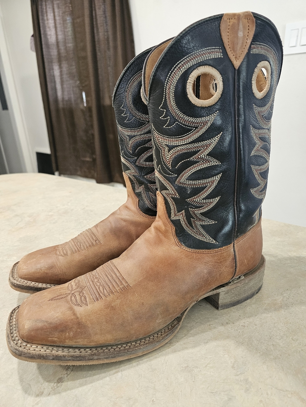 Mens 12 D Justin BENT RAIL Brown Leather Square Western Cowboy Boots, WORN TWICE